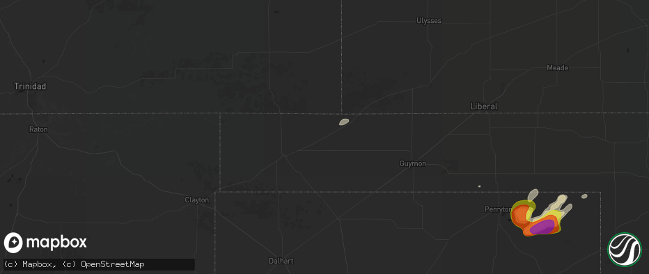 Hail map in Keyes, OK on June 8, 2026