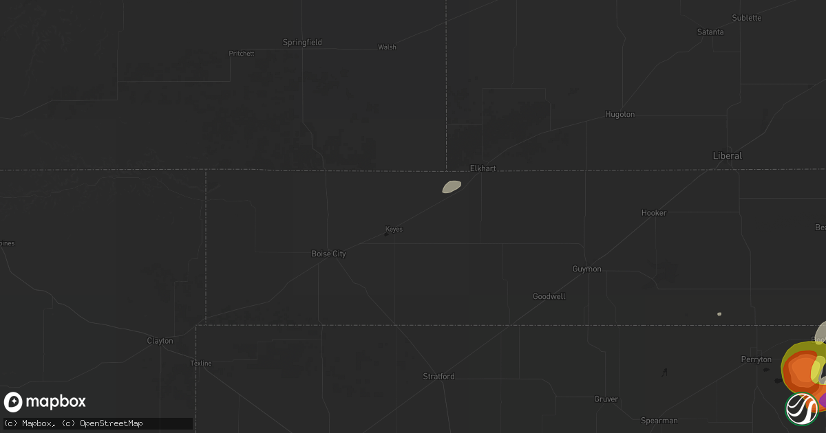 Hail map in Keyes, OK on June 8, 2026