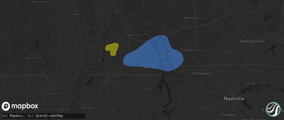 Hail map in Kirksey, KY on June 8, 2026