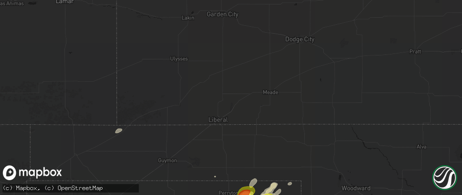 Hail map in Kismet, KS on June 8, 2026