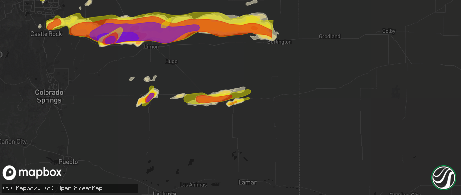 Hail map in Kit Carson, CO on June 8, 2026