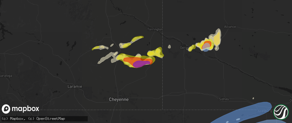 Hail map in Lagrange, WY on June 8, 2026