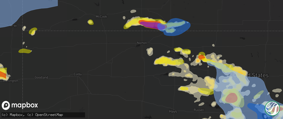 Hail map in Lenora, KS on June 8, 2026