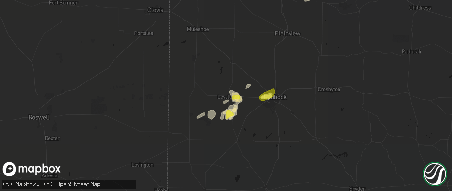Hail map in Levelland, TX on June 8, 2026