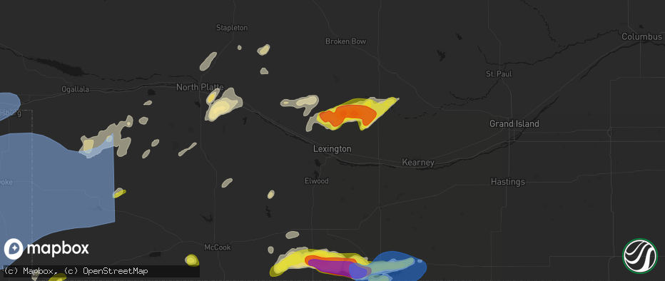 Hail map in Lexington, NE on June 8, 2026