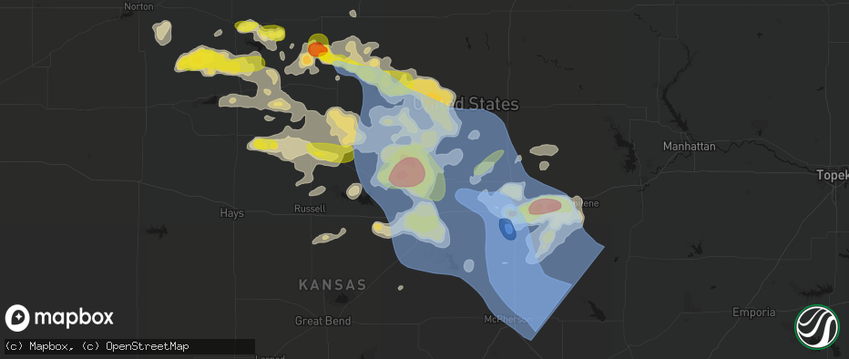 Hail map in Lincoln, KS on June 8, 2026