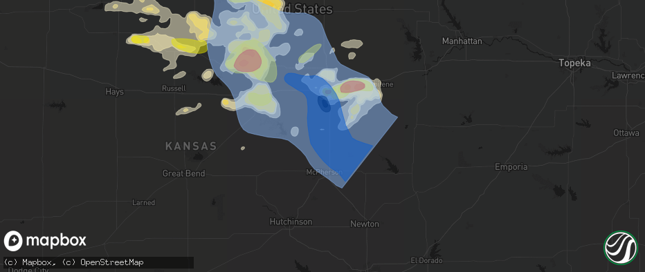 Hail map in Lindsborg, KS on June 8, 2026