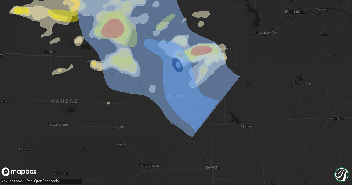 Hail map in Lindsborg, KS on June 8, 2026