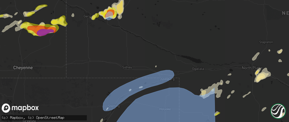 Hail map in Lodgepole, NE on June 8, 2026
