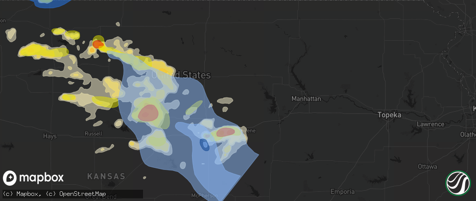 Hail map in Longford, KS on June 8, 2026