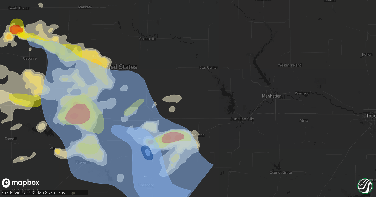 Hail map in Longford, KS on June 8, 2026