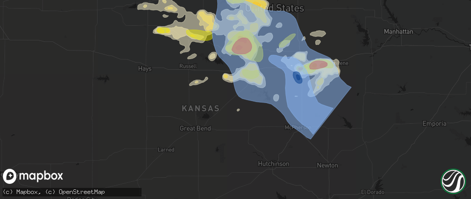 Hail map in Lorraine, KS on June 8, 2026