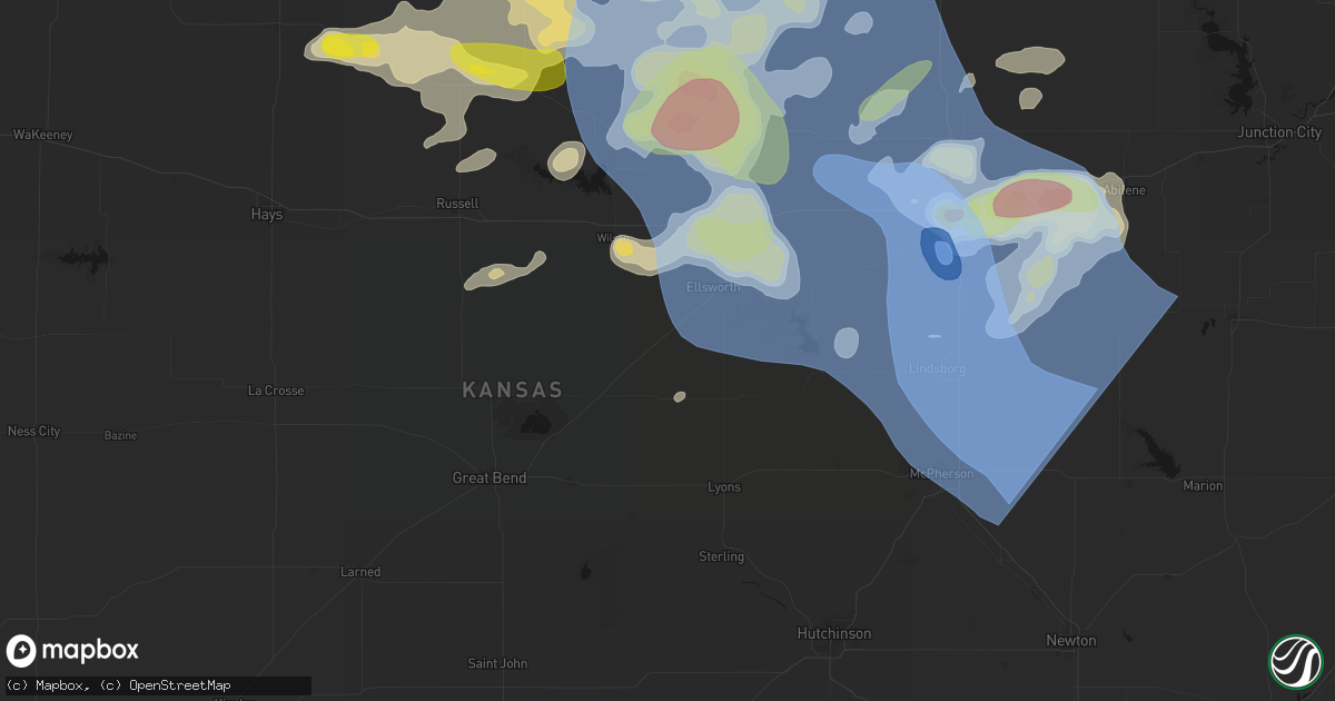 Hail map in Lorraine, KS on June 8, 2026