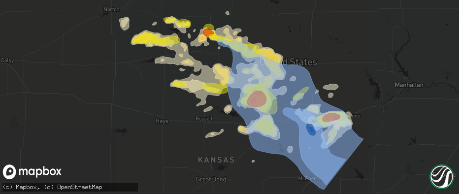 Hail map in Lucas, KS on June 8, 2026