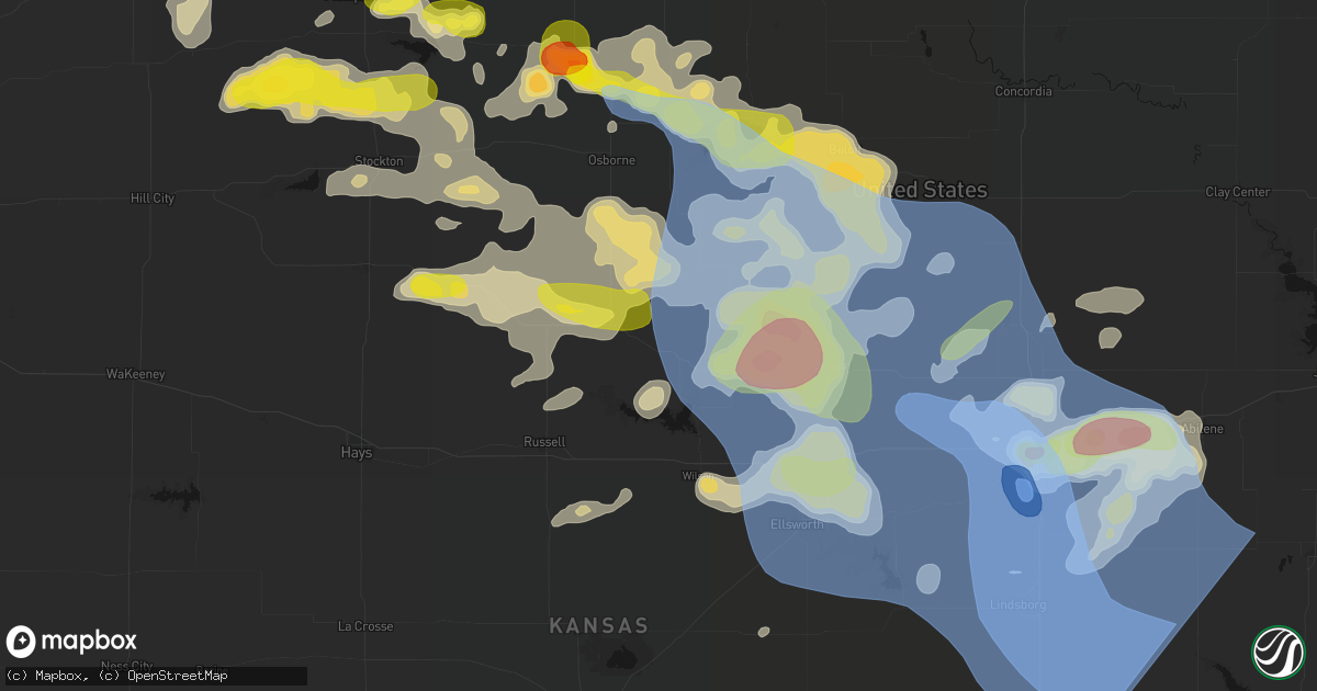 Hail map in Lucas, KS on June 8, 2026