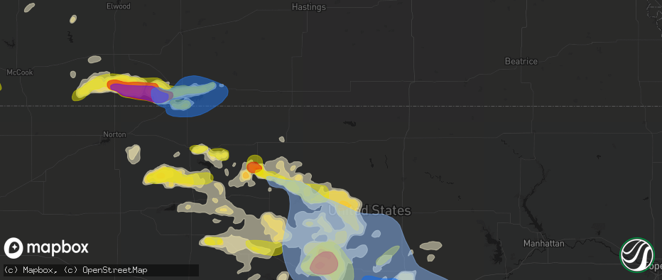 Hail map in Mankato, KS on June 8, 2026