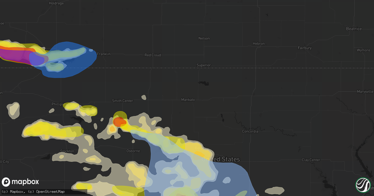 Hail map in Mankato, KS on June 8, 2026