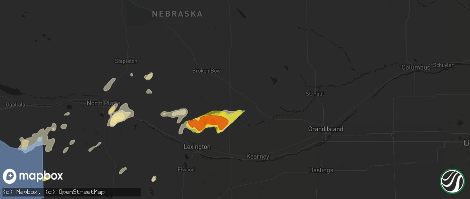 Hail map in Mason City, NE on June 8, 2026