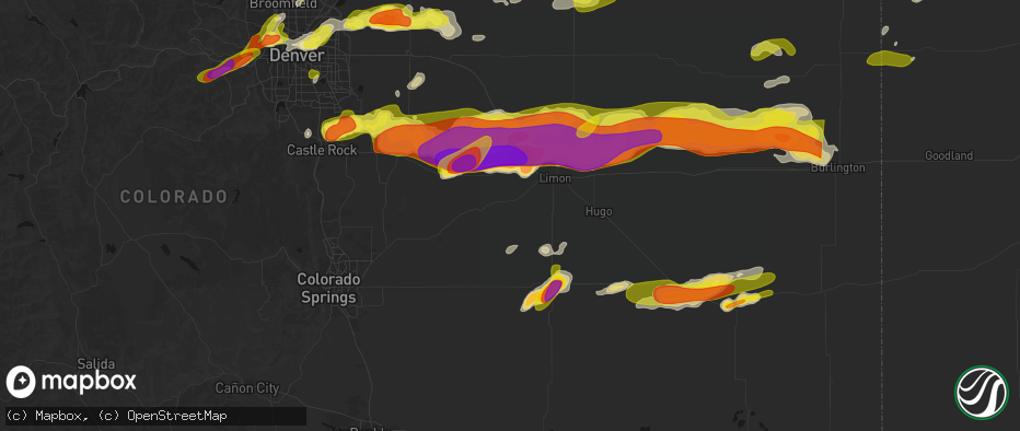 Hail map in Matheson, CO on June 8, 2026