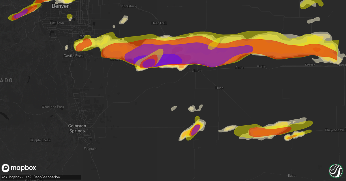 Hail map in Matheson, CO on June 8, 2026