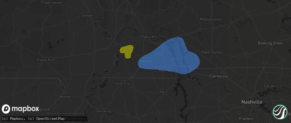 Hail map in Mayfield, KY on June 8, 2026