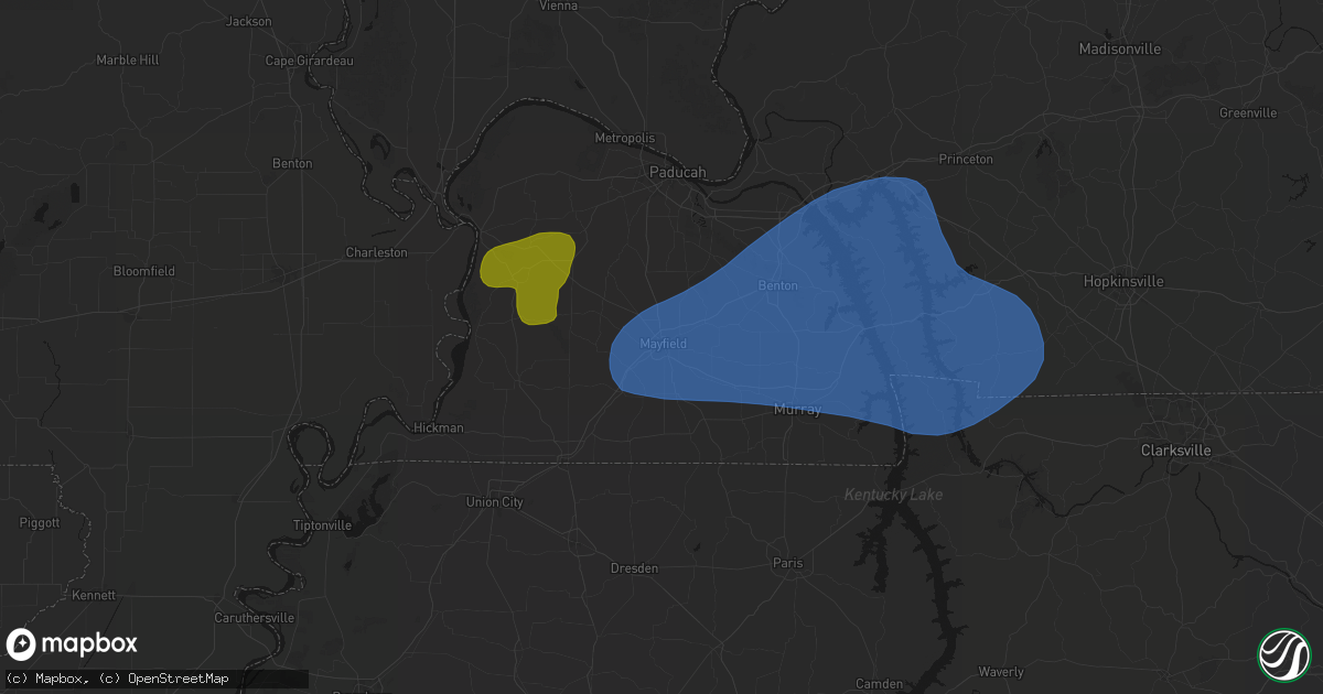 Hail map in Mayfield, KY on June 8, 2026