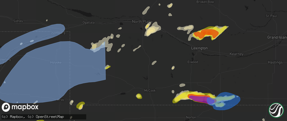 Hail map in Maywood, NE on June 8, 2026