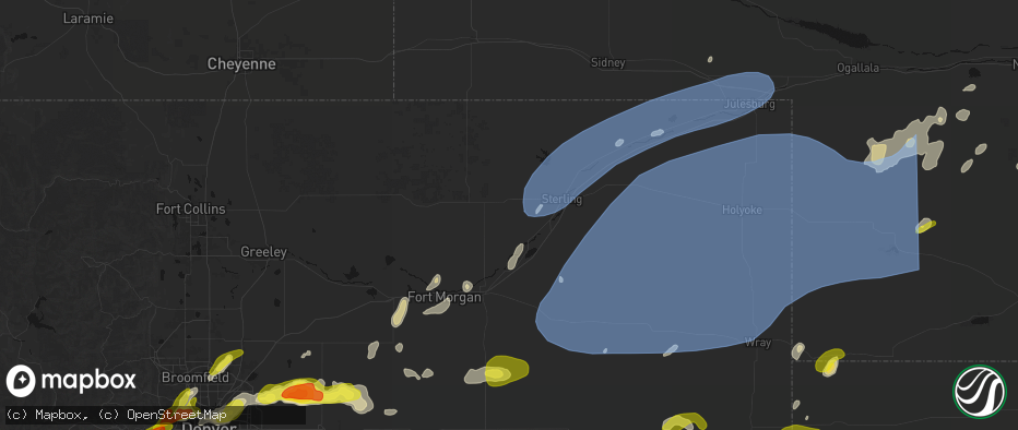 Hail map in Merino, CO on June 8, 2026