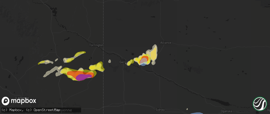 Hail map in Minatare, NE on June 8, 2026