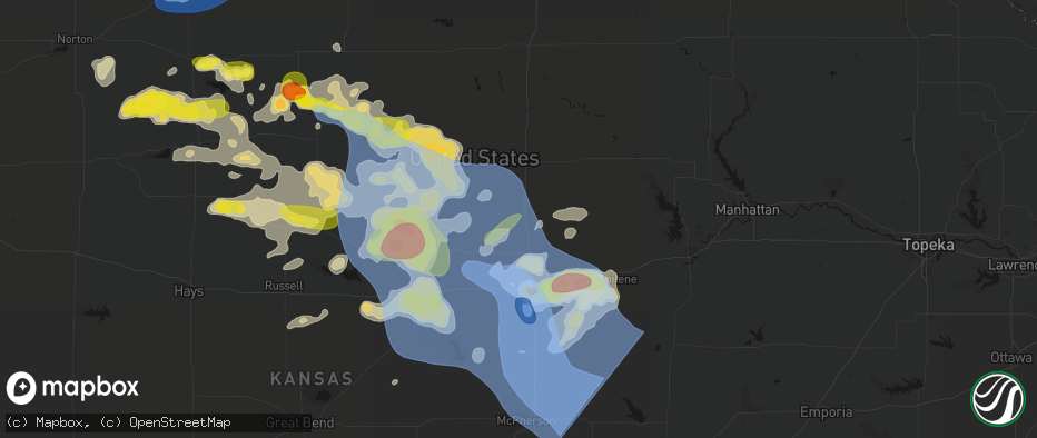 Hail map in Minneapolis, KS on June 8, 2026