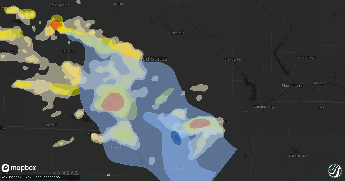 Hail map in Minneapolis, KS on June 8, 2026