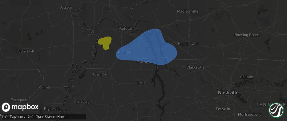 Hail map in Murray, KY on June 8, 2026