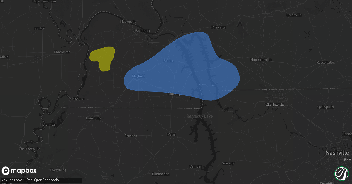 Hail map in Murray, KY on June 8, 2026