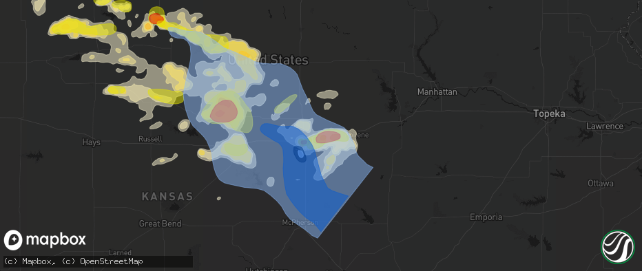 Hail map in New Cambria, KS on June 8, 2026