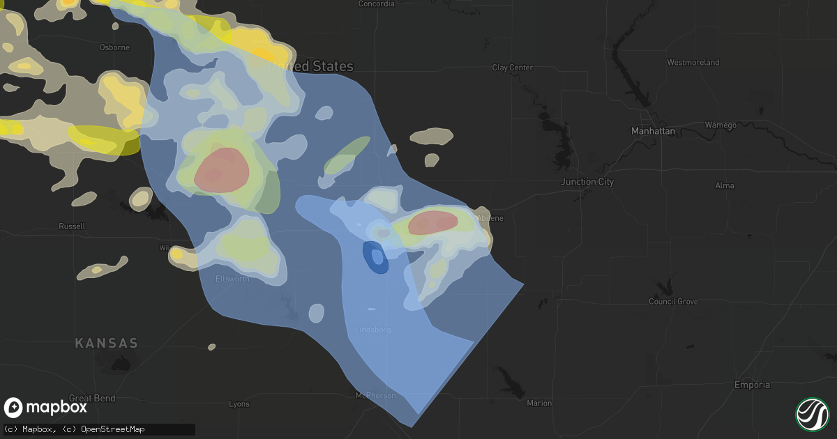 Hail map in New Cambria, KS on June 8, 2026