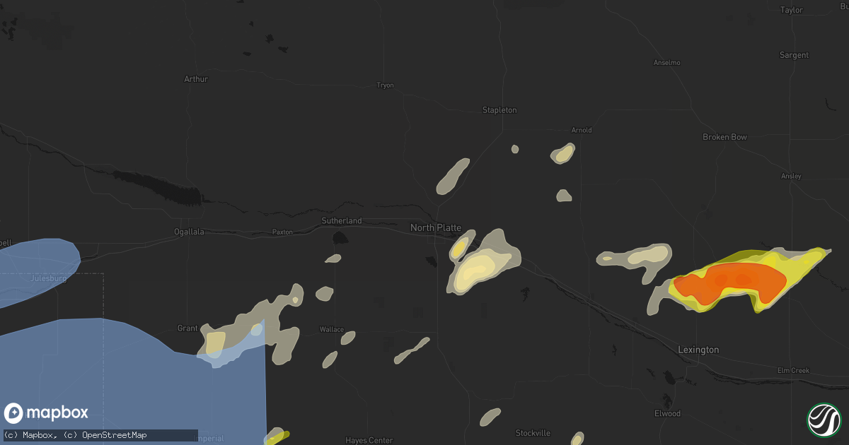 Hail map in North Platte, NE on June 8, 2026