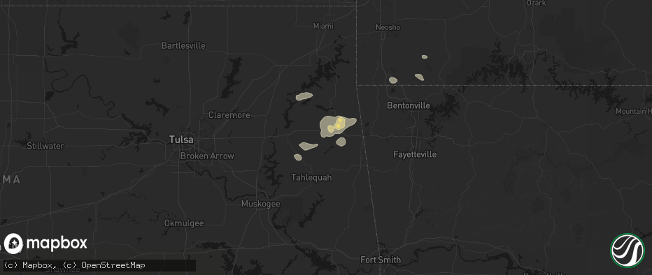 Hail map in Oaks, OK on June 8, 2026