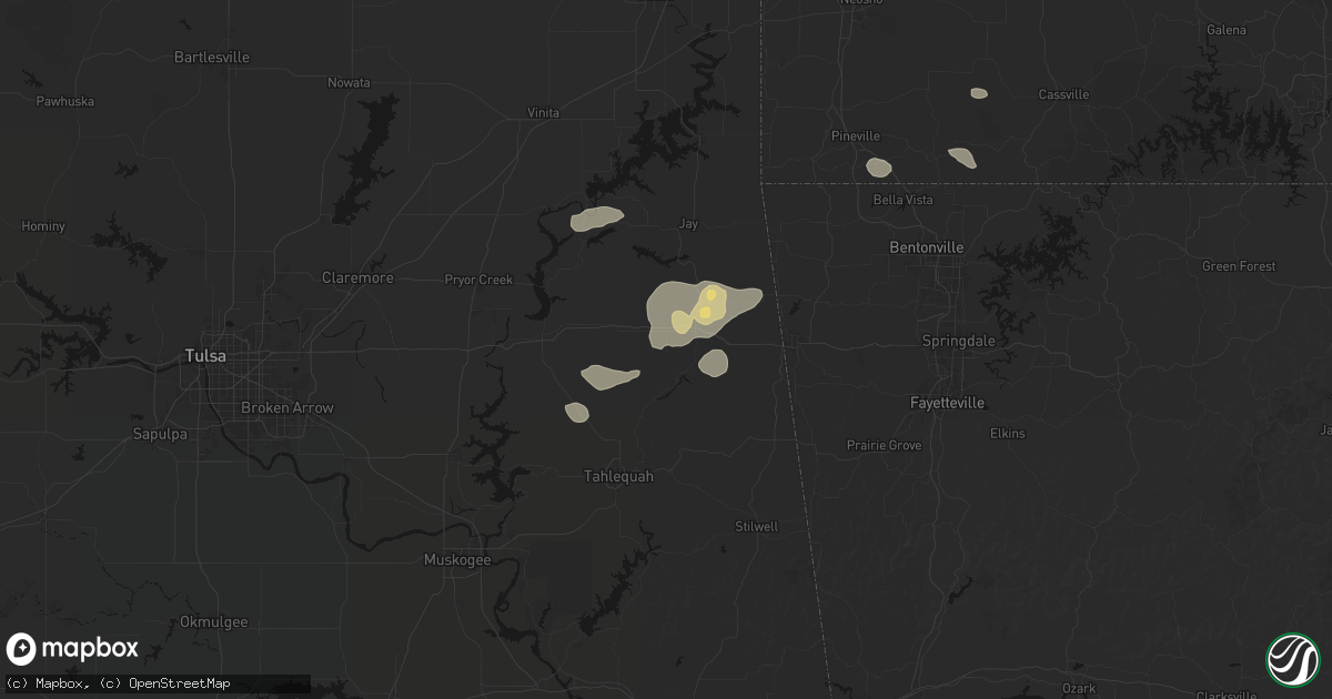 Hail map in Oaks, OK on June 8, 2026