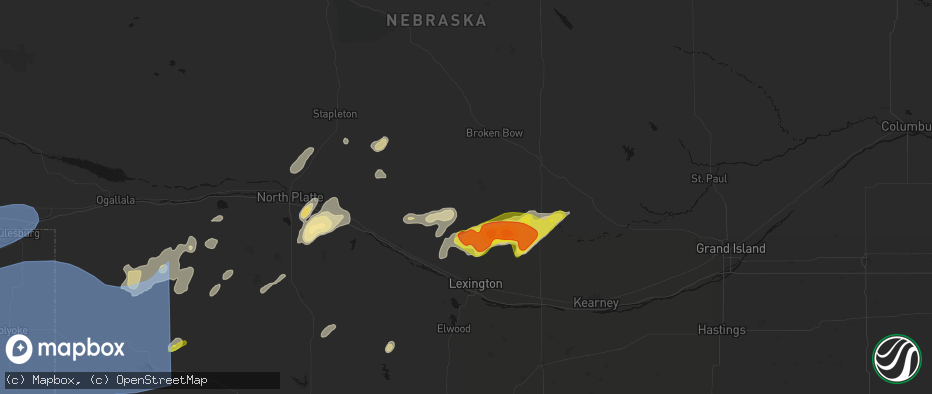 Hail map in Oconto, NE on June 8, 2026