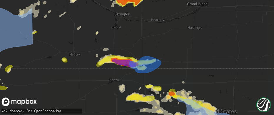 Hail map in Orleans, NE on June 8, 2026