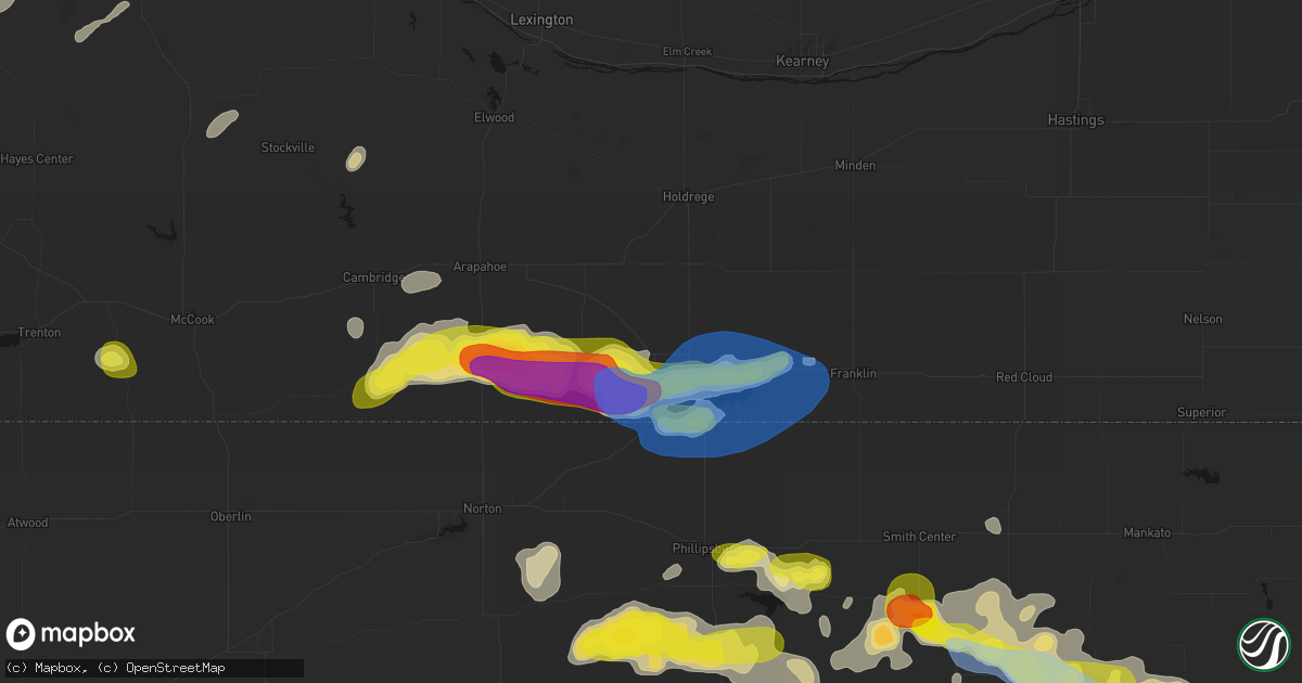 Hail map in Orleans, NE on June 8, 2026