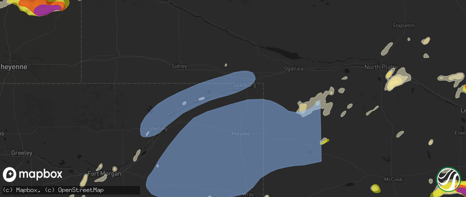 Hail map in Ovid, CO on June 8, 2026