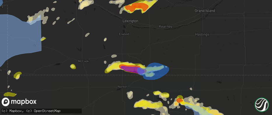 Hail map in Oxford, NE on June 8, 2026