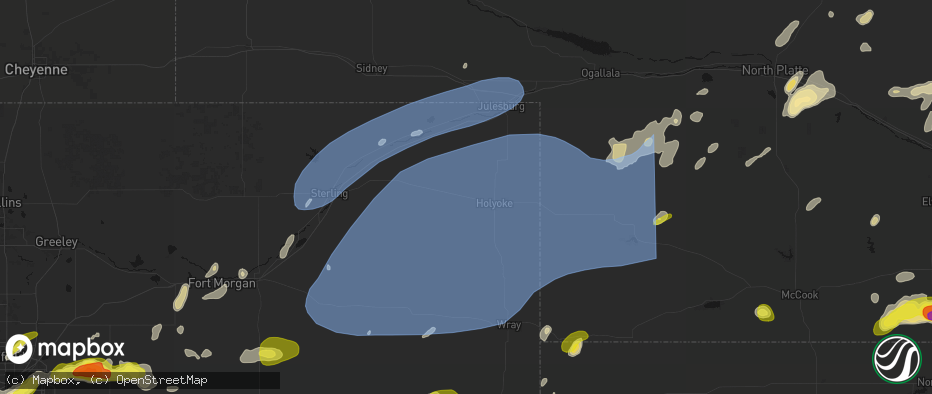 Hail map in Paoli, CO on June 8, 2026