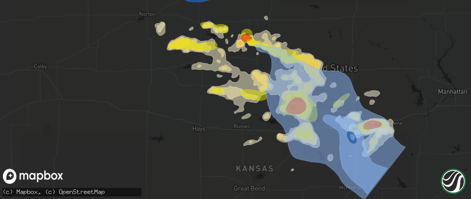Hail map in Paradise, KS on June 8, 2026