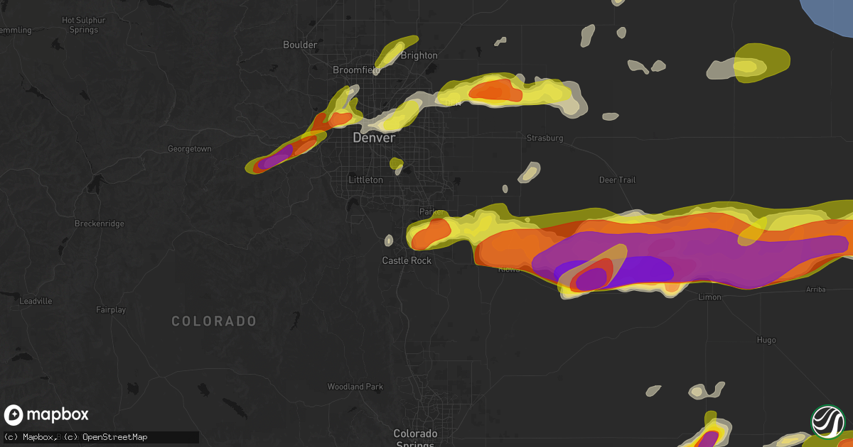 Hail map in Parker, CO on June 8, 2026