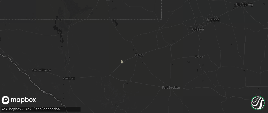 Hail map in Pecos, TX on June 8, 2026