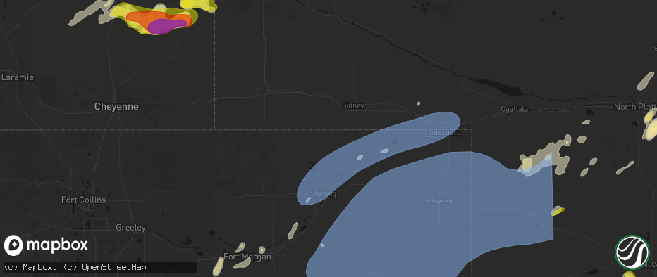 Hail map in Peetz, CO on June 8, 2026