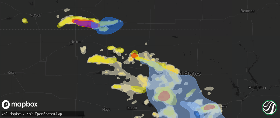 Hail map in Portis, KS on June 8, 2026