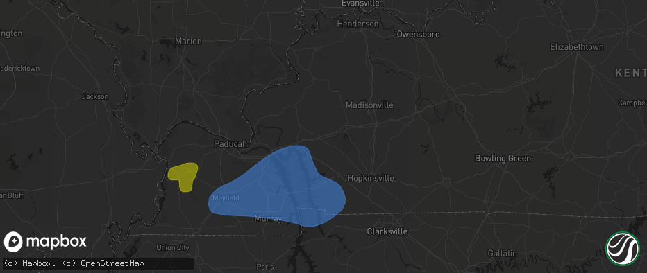 Hail map in Princeton, KY on June 8, 2026